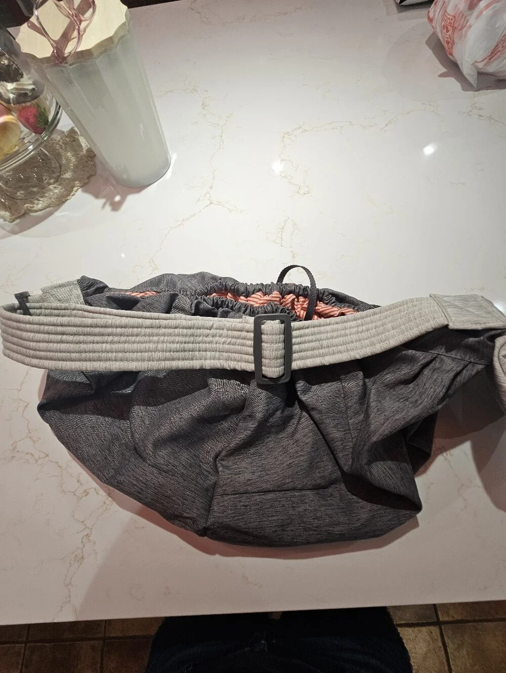 Top Paw Grey Sling Pet Carrier with Orange-Striped Interior